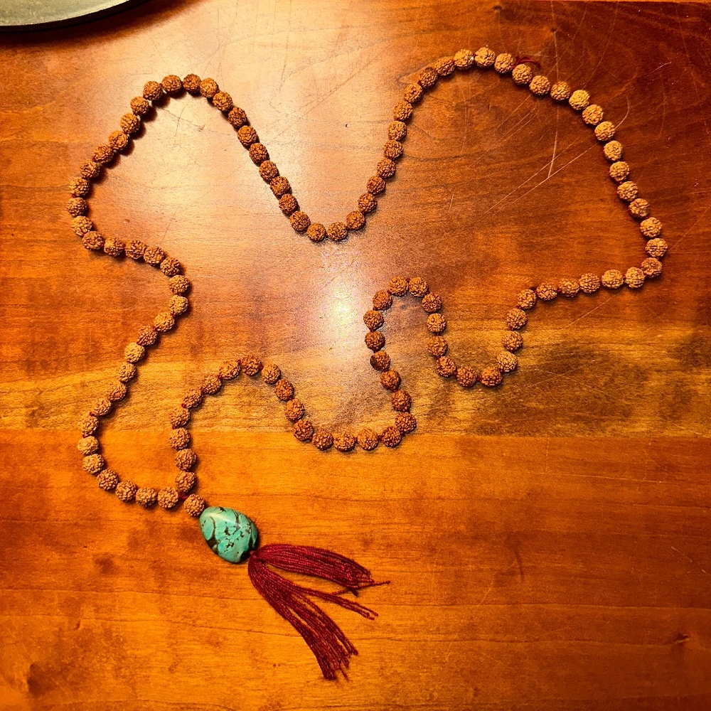 Rudraksha Seed Mala Beads with Turquoise Guru Bead